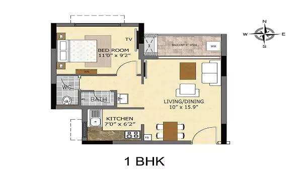 1 BHK Floor Plan